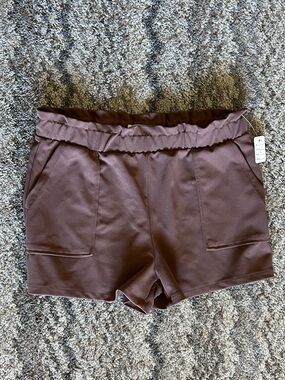 Casual Paperbag Waist Women's Shorts - Mauve Brown Size L